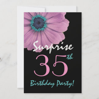 35th Surprise Birthday Pretty Pink Daisy Metallic Invitation