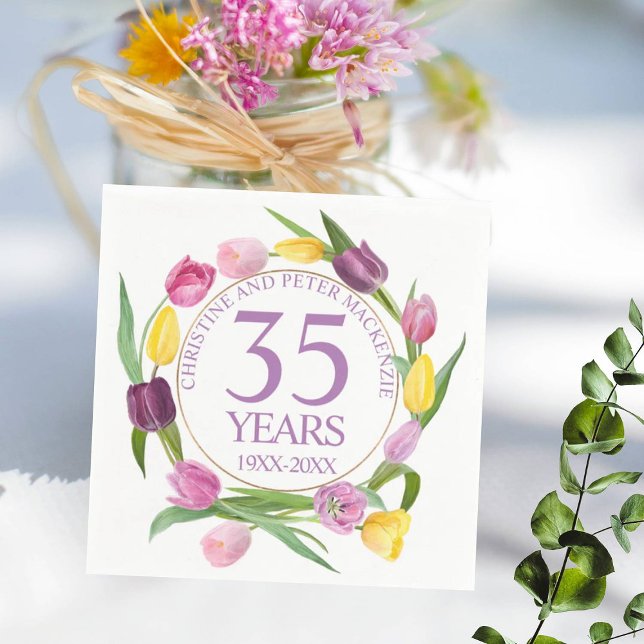 35th Watercolor Tulips Anniversary Napkin (Creator Uploaded)