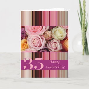 35th Wedding Anniversary Card -Pastel roses stripe