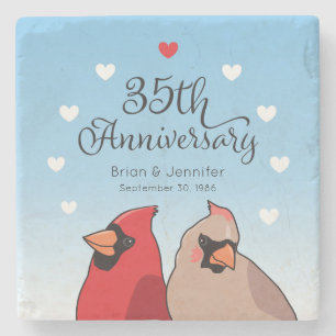 35th Wedding Anniversary, Cardinal Pair Stone Coaster