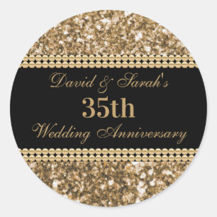 35th Wedding Anniversary Celebration Gold Glitter  Classic Round Sticker