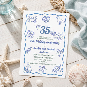 35th Wedding Anniversary Chic Hand Drawn Sea Life Invitation