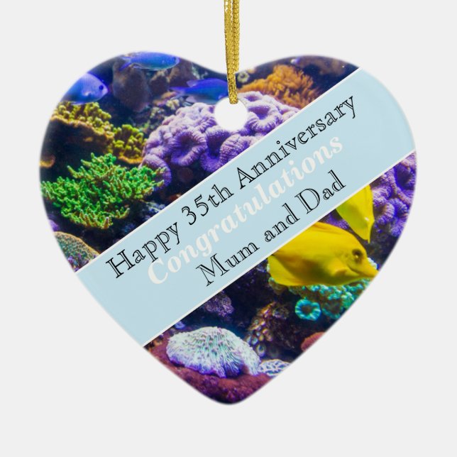 35th Wedding Anniversary Coral  Ceramic Tree Decoration (Front)