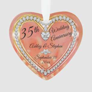 35th Wedding Anniversary Coral Diamonds Keepsake Ornament
