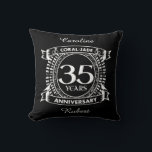 35th wedding anniversary Coral Jade crest Cushion<br><div class="desc">A romantic design to celebrate your 35th year of marriage. If you would like any help customising this design please contact me, their is an ask this designer button, just below this text. This thirty fifth, 35 years wedding anniversary crest has the text coral / jade as that is the...</div>
