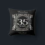 35th wedding anniversary Coral Jade crest Cushion<br><div class="desc">A romantic design to celebrate your 35th year of marriage. If you would like any help customising this design please contact me, their is an ask this designer button, just below this text. This thirty fifth, 35 years wedding anniversary crest has the text coral / jade as that is the...</div>