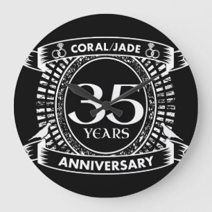 35th wedding anniversary Coral Jade crest Large Clock