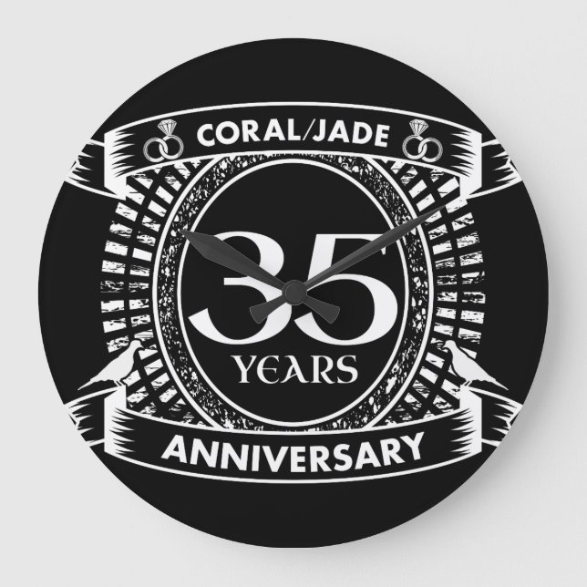 35th wedding anniversary Coral Jade crest Large Clock (Front)