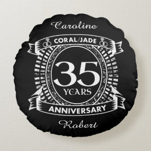 35th wedding anniversary Coral Jade crest Round Cushion