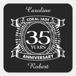 35th wedding anniversary Coral Jade crest Square Sticker