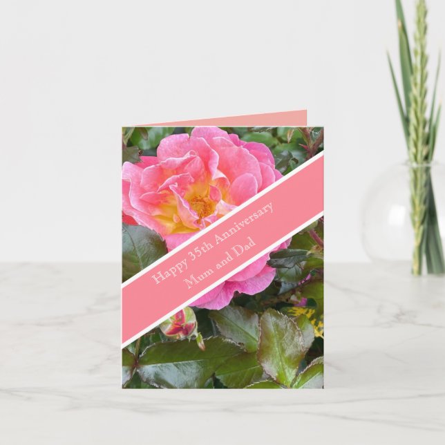 35th Wedding Anniversary Coral Rose Card (Front)
