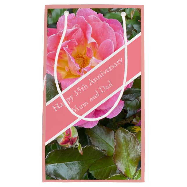 35th Wedding Anniversary Coral Rose Small Gift Bag (Front)