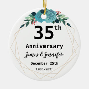 35th Wedding Anniversary Custom Names and Year Ceramic Tree Decoration