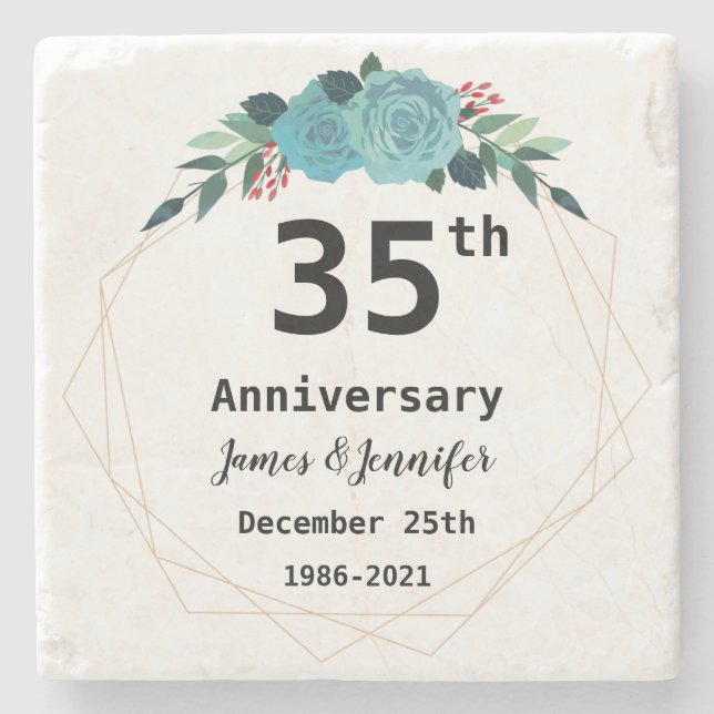 35th Wedding Anniversary Custom Names and Year Stone Coaster (Front)