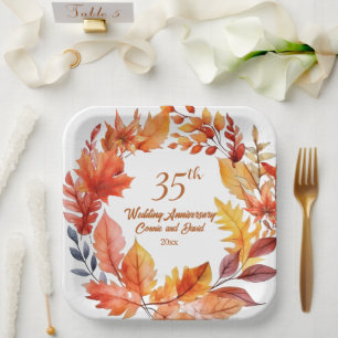 35th Wedding Anniversary Fall Floral Paper Plate