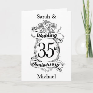 35th Wedding Anniversary Flowers black and white Card