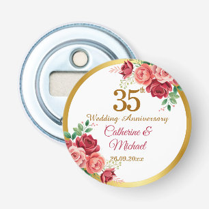35th Wedding Anniversary Gold Frame Floral Bottle Opener