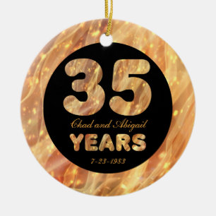 35th Wedding Anniversary Gold Party Lights Ceramic Tree Decoration
