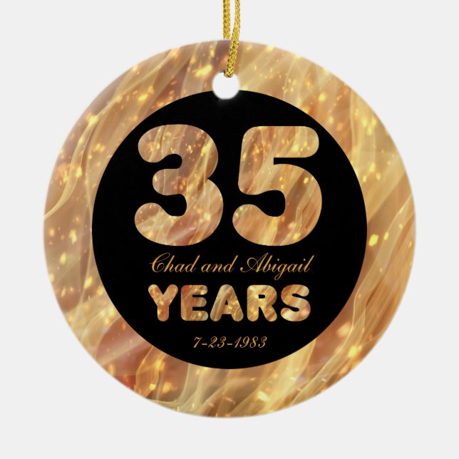 35th Wedding Anniversary Gold Party Lights Ceramic Tree Decoration (Front)