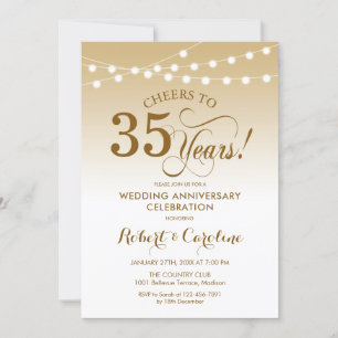 35th Wedding Anniversary - Gold White Invitation
