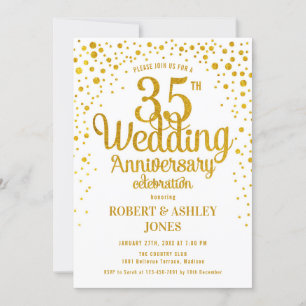 35th Wedding Anniversary - Gold & White Invitation
