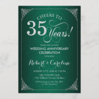 35th Wedding Anniversary - Green Silver Damask