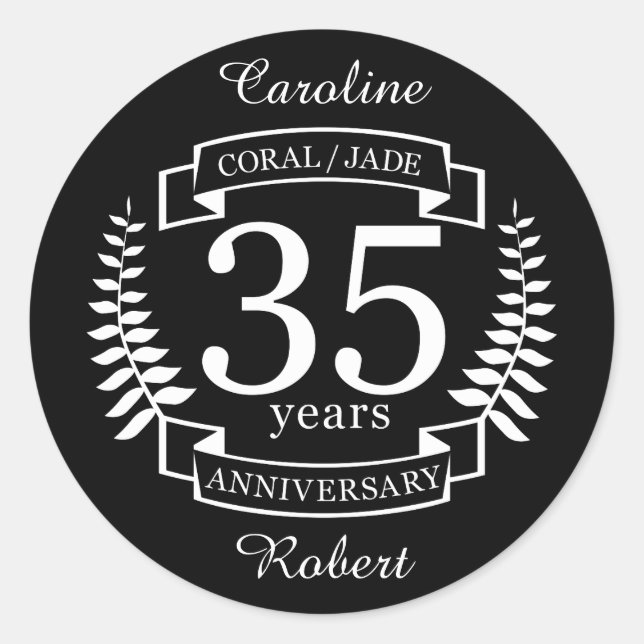 35th Wedding ANNIVERSARY JADE / CORAL Classic Round Sticker (Front)