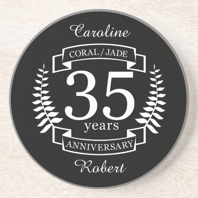35th Wedding ANNIVERSARY JADE / CORAL Coaster (Front)