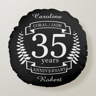 35th Wedding ANNIVERSARY JADE / CORAL Round Cushion