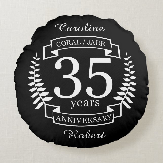 35th Wedding ANNIVERSARY JADE / CORAL Round Cushion (Front)