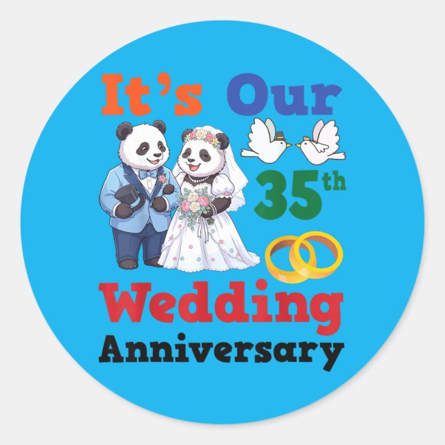 35th Wedding Anniversary Panda Couples Together Classic Round Sticker (Front)