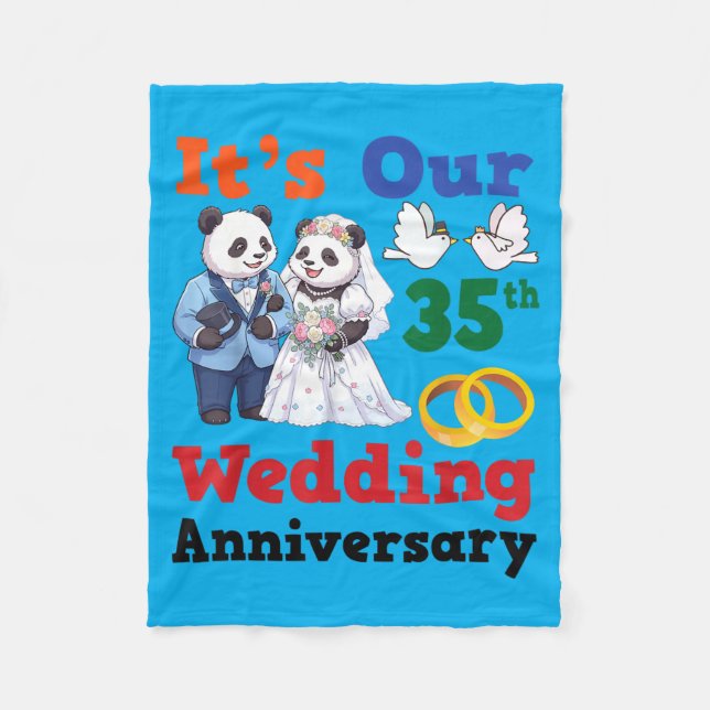 35th Wedding Anniversary Panda Couples Together Fleece Blanket (Front)