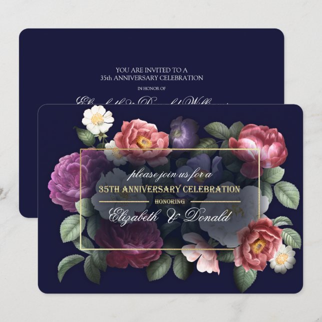 35th Wedding Anniversary Party Vintage Floral Invitation (Front/Back)