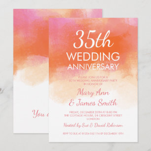 35th Wedding Anniversary Pink Coral Watercolor Invitation