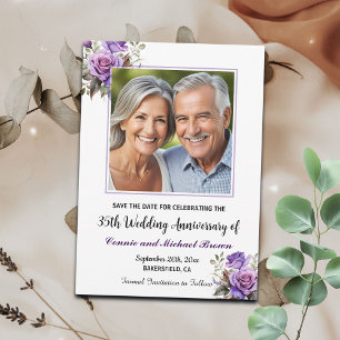 35th Wedding Anniversary Purple Roses Photo Save The Date