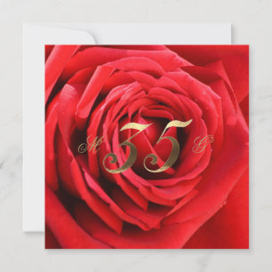 35th Wedding Anniversary Red Roses Heart Elegant Invitation