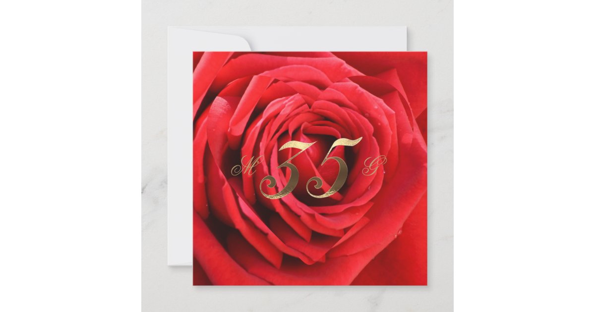 35th Wedding Anniversary Red Roses Heart Elegant Invitation | Zazzle