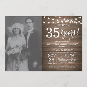 35th Wedding Anniversary Rustic Wood Invitation