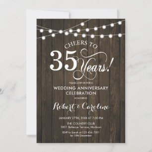 35th Wedding Anniversary - Rustic Wood Invitation