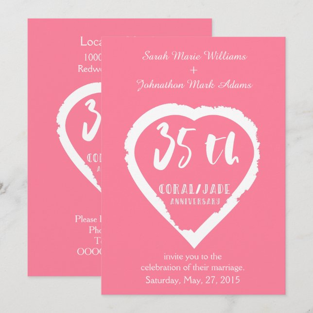 35th wedding anniversary traditional coral jade invitation (Front/Back)