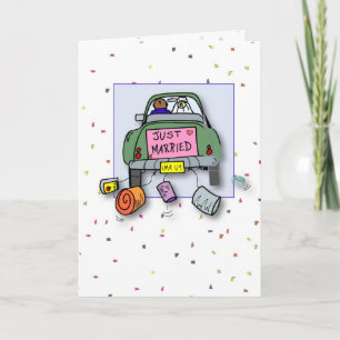 3653 Just Married Car Whimsical Card