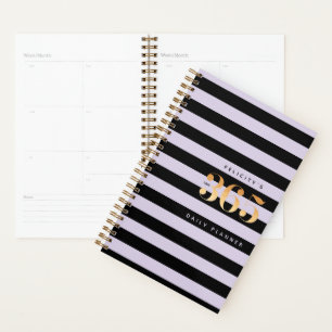 365 Daily Planner Chic Gold Lilac & Black Stripe