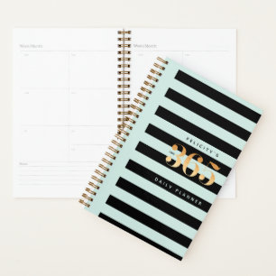 365 Daily Planner   Chic Gold, Mint & Black Stripe