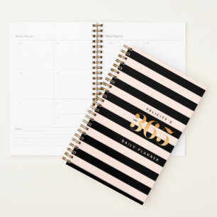365 Daily Planner Chic Gold, Pink & Black Stripe