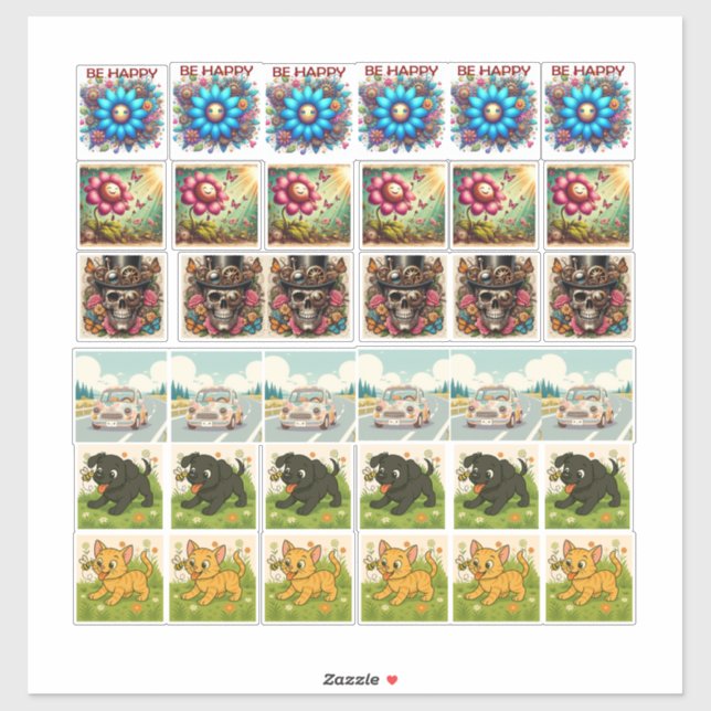 36 Assorted stickers steampunk and animals (Sheet)