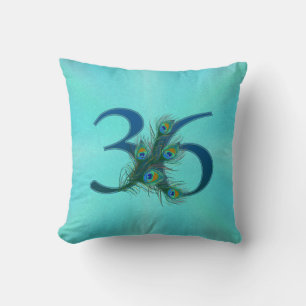 36 Peacock Feather Birthday Anniversary Elegant Cushion