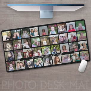 36 Photo Collage - 4 rows 9 columns - black Desk Mat