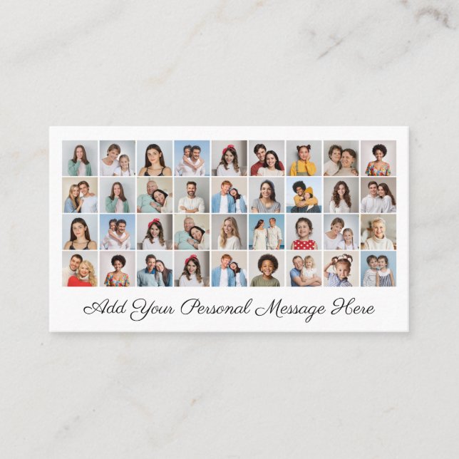 36 Photo Collage Add Your Greeting Editable Colour Business Card (Front)