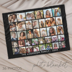 36 Photo Collage - modern grid - black Fleece Blanket