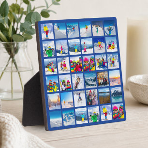 36 Photo Grid Collage Dark Blue Plaque